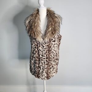 Adrienne Landau Faux Fur Vest in Brown and Cream S Baddie Cozy Soft Animal Print